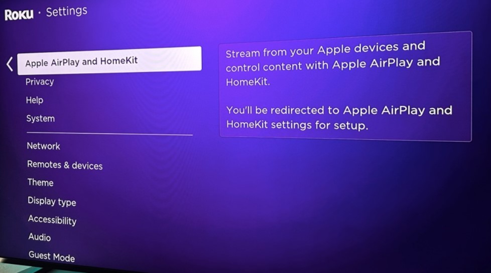 Select Apple AirPlay and HomeKit settings