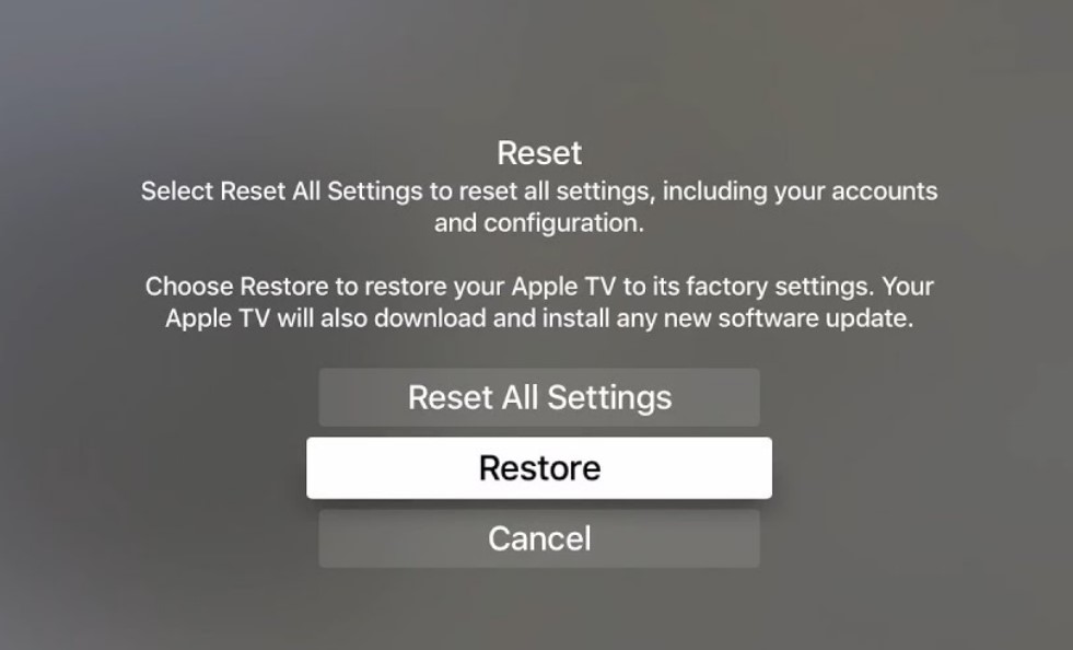 Reset Apple TV to factory settings