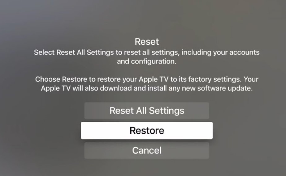 Reset Apple TV
