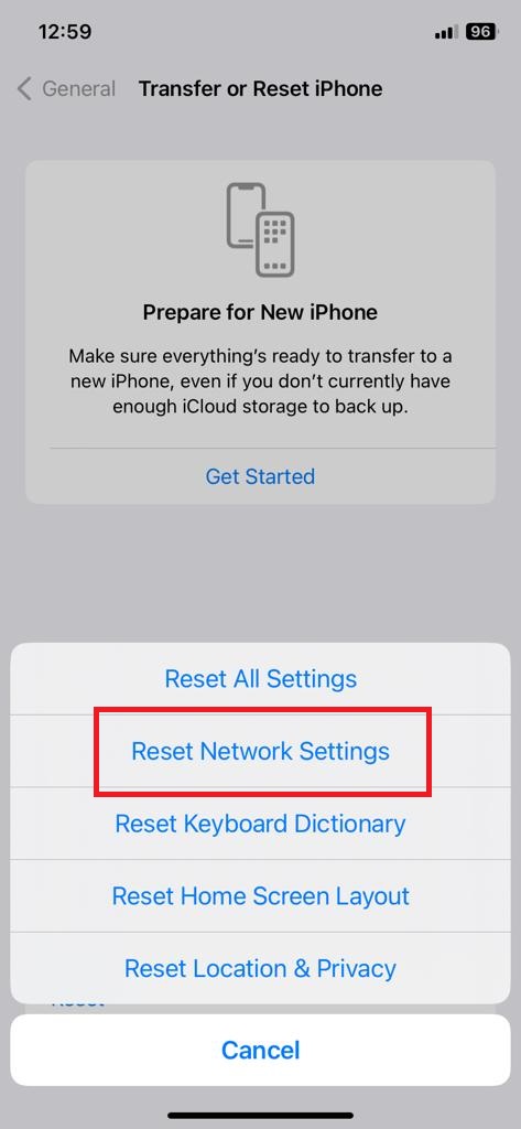 Reset Network Settings on iPhone