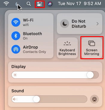 Click Screen Mirroring icon on Mac