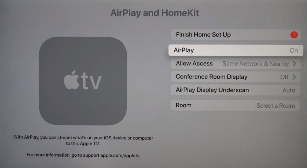 Enable AirPlay on Apple TV