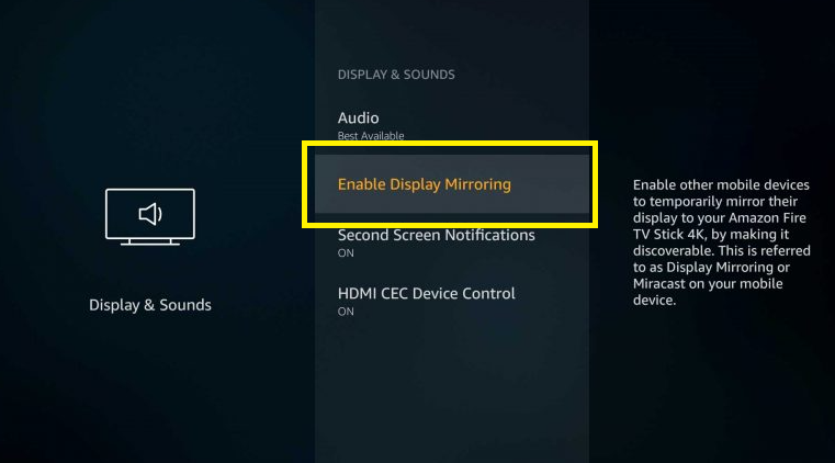 Enable Display Mirroring on Fire TV