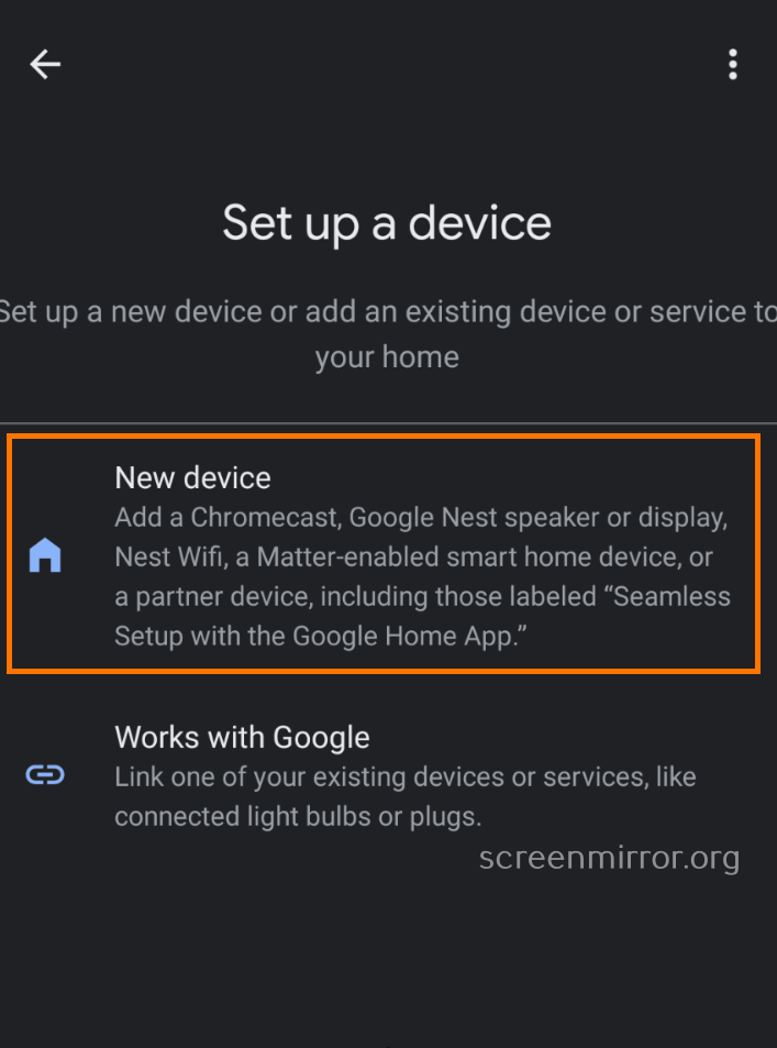 Click on new device to add chromecast to your Google Home
