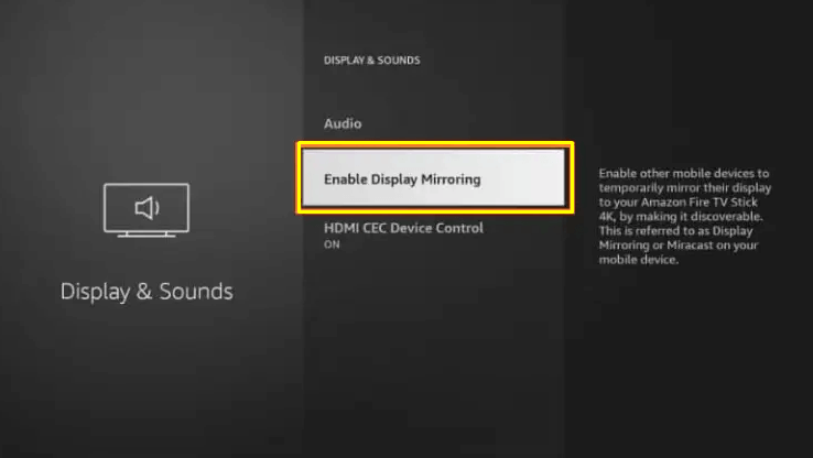 JVC TV Screen Mirroring - Select the Enable Display Mirroring option 