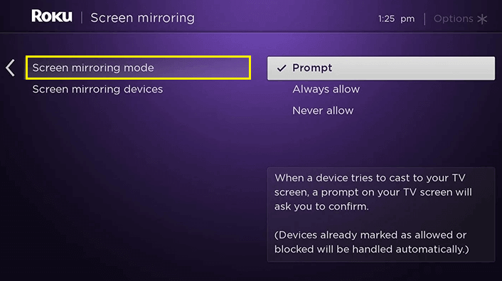 Hit the Screen Mirroring mode