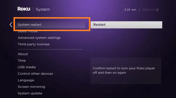 Restart your Roku device to fix screen mirroring not working on Roku
