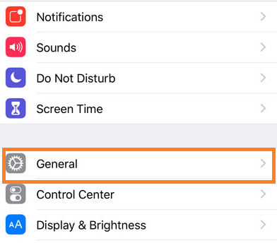 Select General option from settings