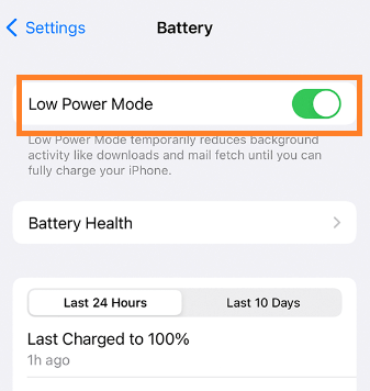 Turn off low power mode to fix screen mirroring not working on iPhone