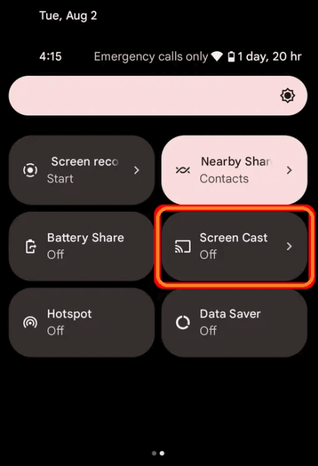 Select screen cast option on Android 