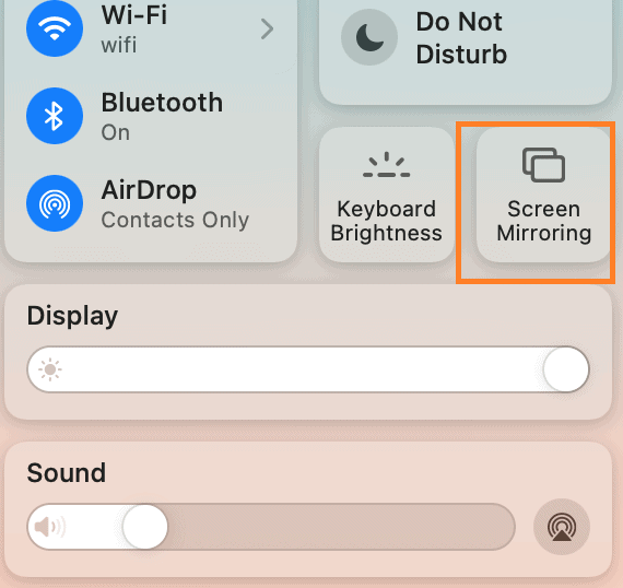 Select Screen Mirroring from the control center