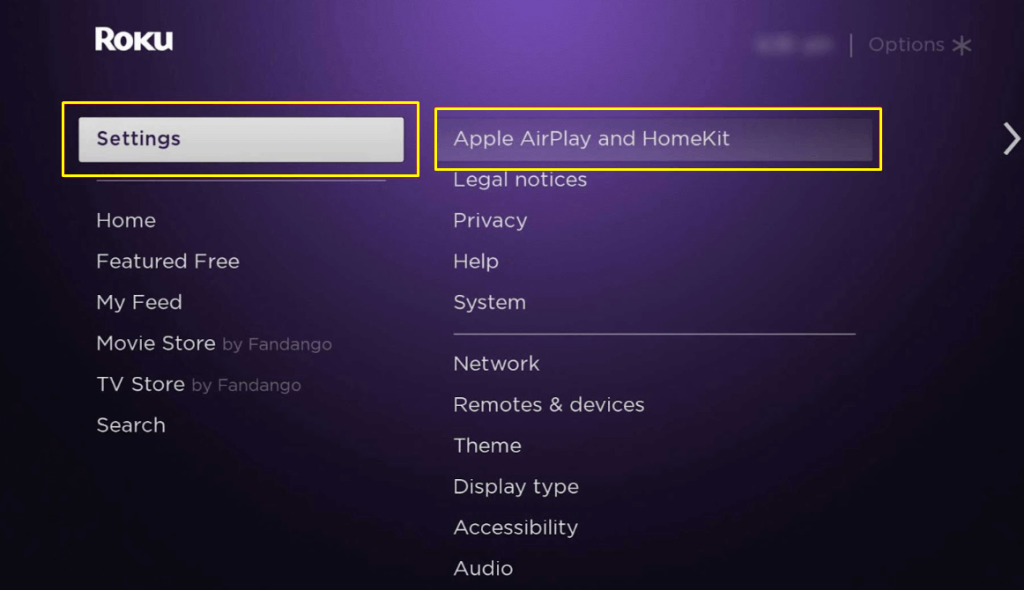 Click the Apple AirPlay and HomeKit settings