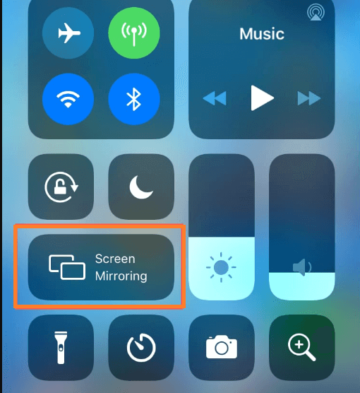 Select screen mirroring option on iPhone