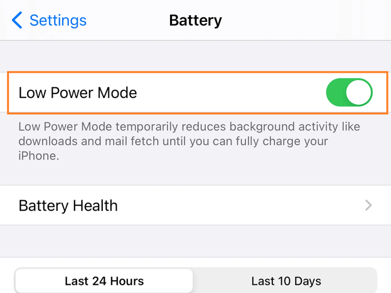 Turn on low power mode on iPhone
