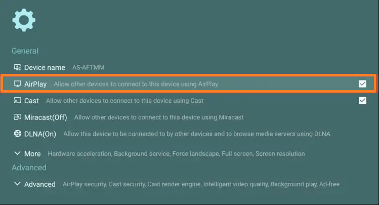 Enable AirPlay on AirScreen to screen mirror to firestick