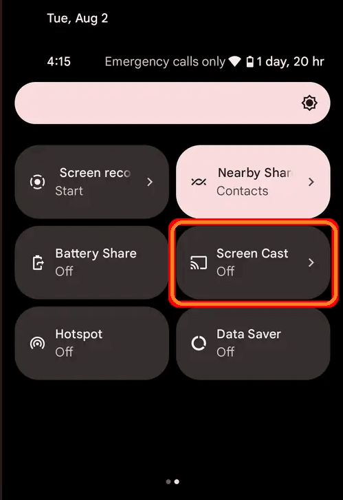 Select Screen cast option on Android phone