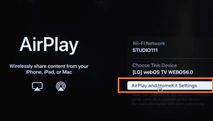 Select AirPlay and HomeKit settings