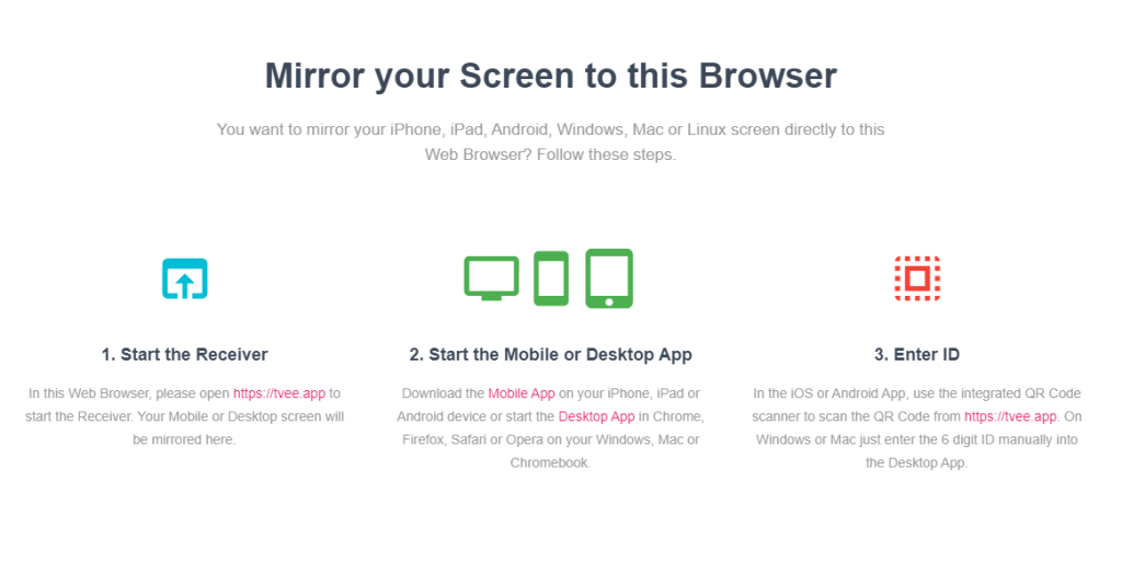 Webpage of  Screen Mirroring app