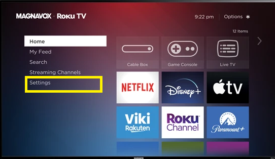 Screen Mirroring Magnavox TV - Choose the Settings menu