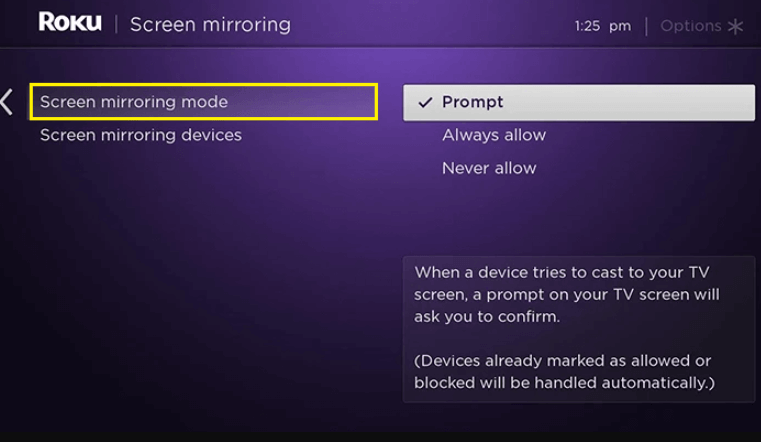 Select Screen Mirroring mode 