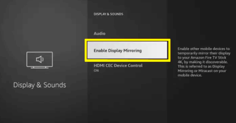 Click the Enable Display Mirroring option