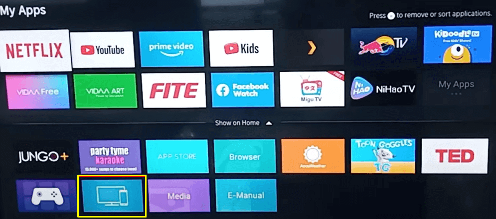 Screen Mirroring Toshiba TV - click on the Screen Sharing app