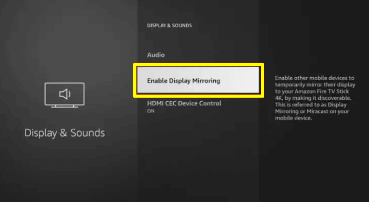 Click the Enable Display Mirroring option