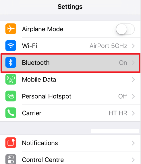 Screen Mirroring not working on iPhone - Select Bluetooth on settings