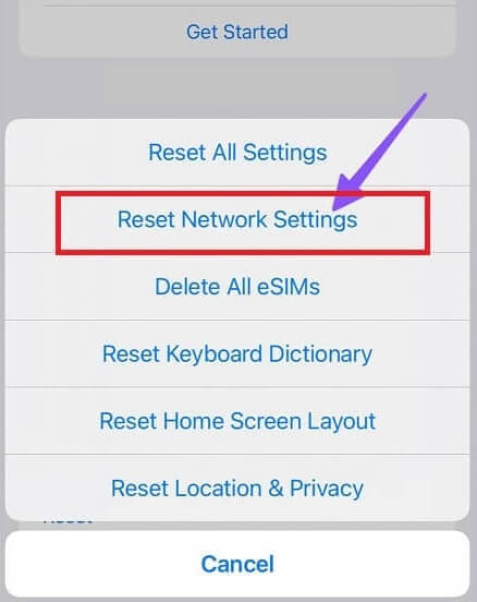 Reset network settings on iPhone for screen mirroring not working on iPhone