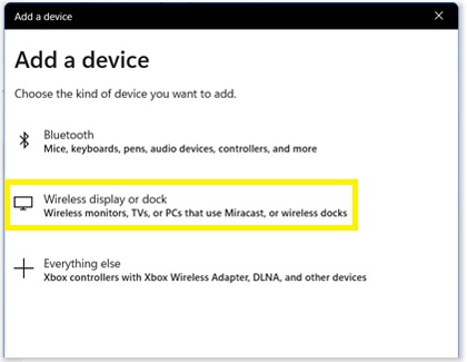 Select Wireless Display or Dock