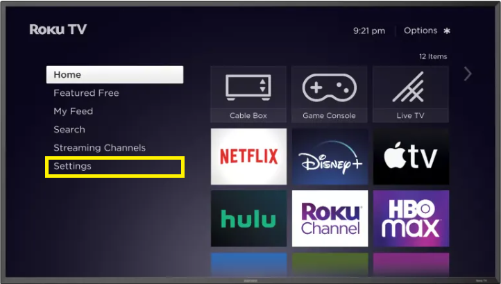 Select Settings on the Element Roku TV
