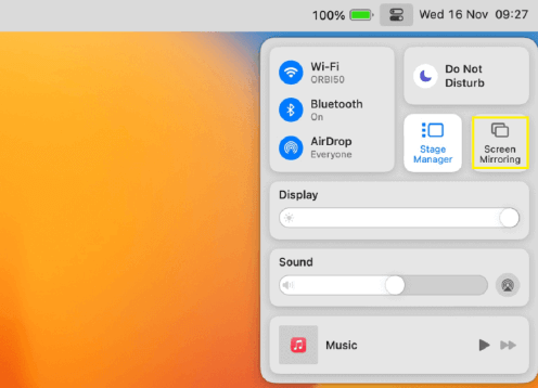select the Screen Mirroring icon from the Control Center 