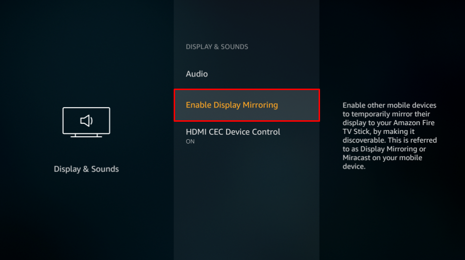 Select Enable Display Mirroring