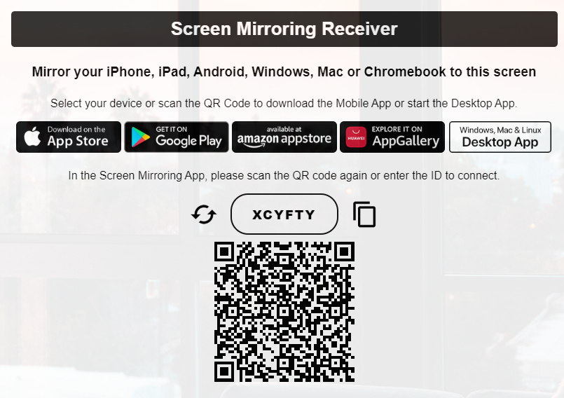 Scan the QR code on LG TV for screen mirroring