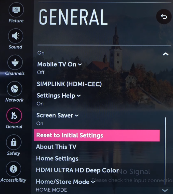 click Reset to Initial Settings