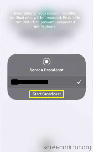 Hit Start Broadcast to screen mirror iPhone to Xbox