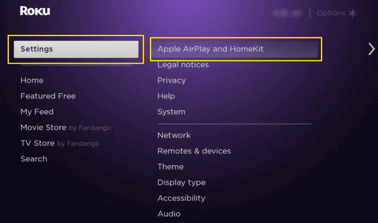 Choose the Apple AirPlay and HomeKit menu