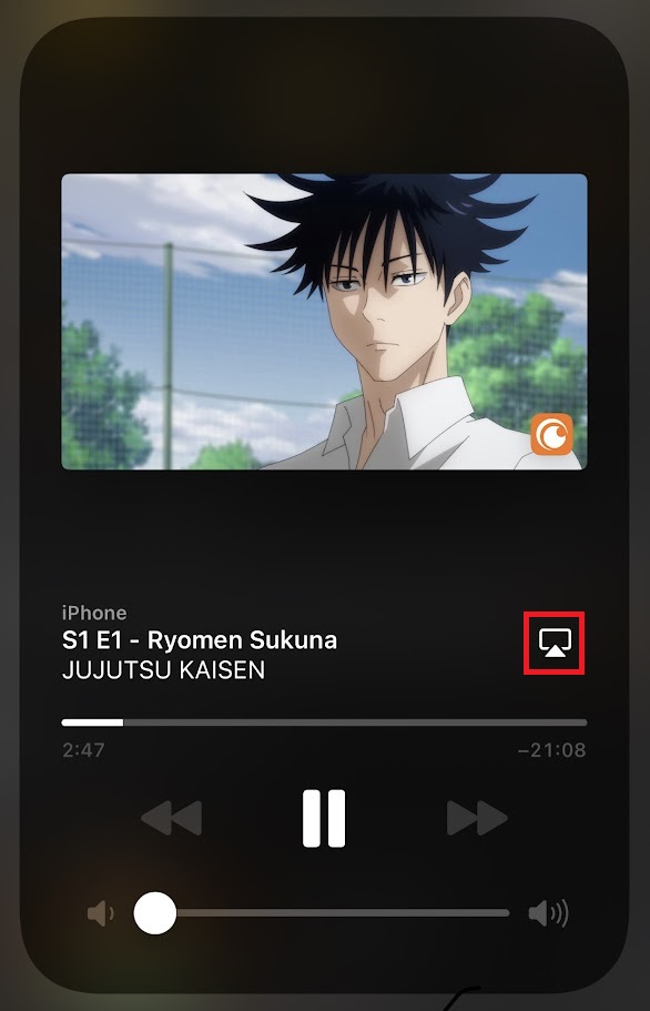 Tap on the AirPlay icon to stream AirPlay Crunchyroll on the big screen