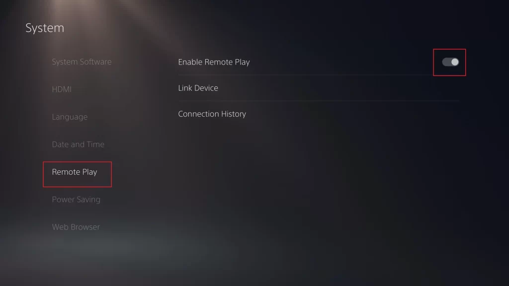 Click Remote Play and toggle Enable Remote Play to ON