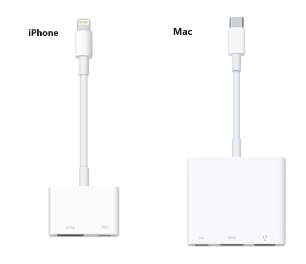 Connect the Digital AV adapter between Apple device to TV