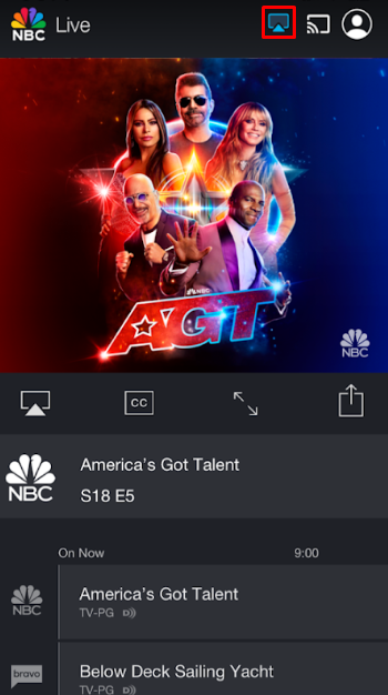 Click on the AirPlay icon to stream NBC on your TV